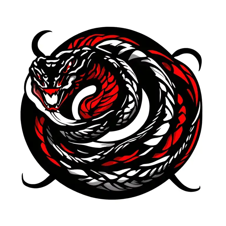 Snake Coiled With Red Accents Around