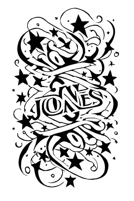 Stars Forming Name Jones Tattoo Slant