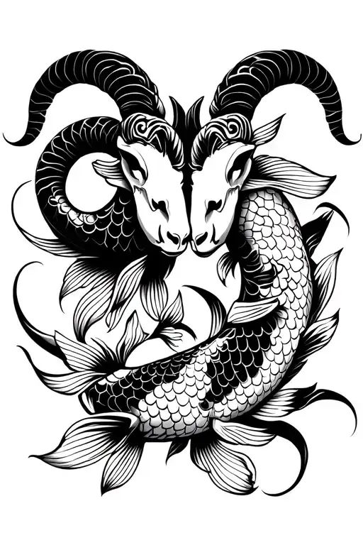 Ram With 2 Koi Fish Circling Each Other