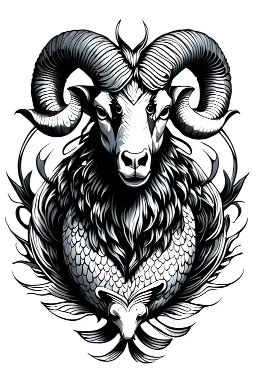 Ram With 2 Koi Fish Circling The Ram