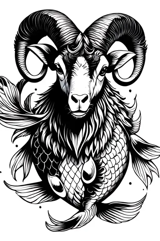 Ram With 2 Koi Fish Circling The Ram