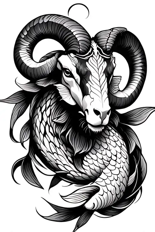 Ram With 2 Koi Fish Circling The Ram