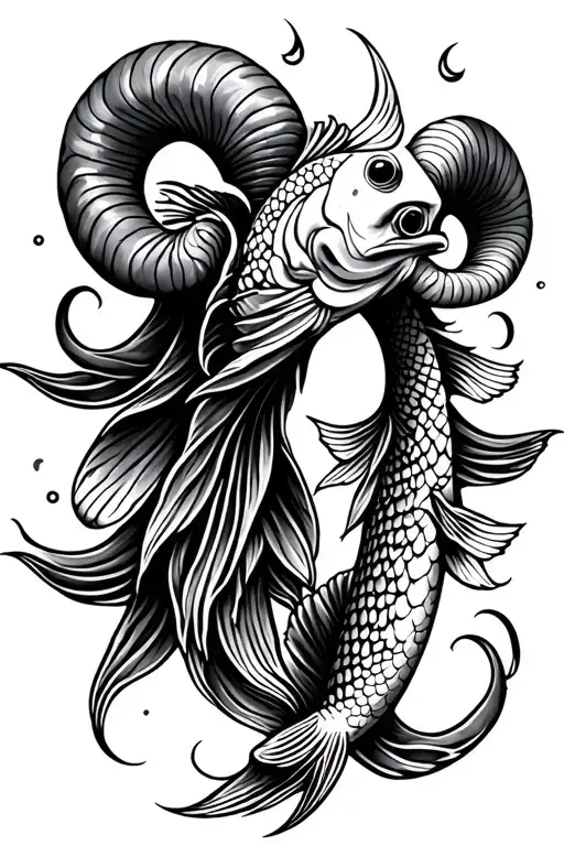 Aries And Pices Fish Half In Water Waves