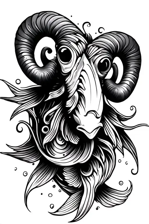 Aries And Pices Fish Half In Water Waves