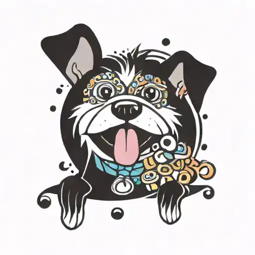 A Cartoon Dog Groomer Surrounded By Colorful Snacks And Soda