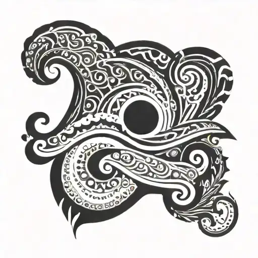 An Abstract Wave Design With Polynesian Tribal Patterns And Celestial