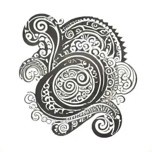 An Abstract Wave Design With Long Shape Polynesian Tribal Patterns And Celestial Environement