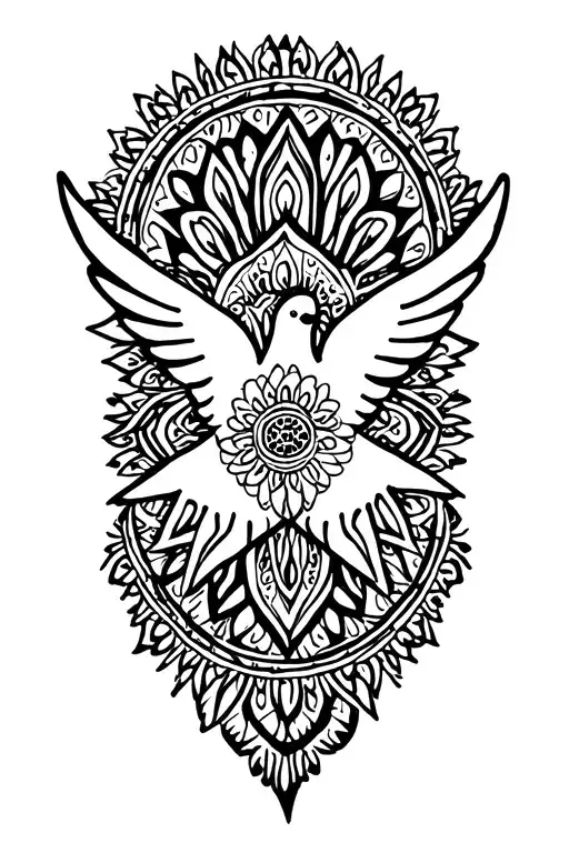 Mandala Peace Sign Formed Adding A Dove