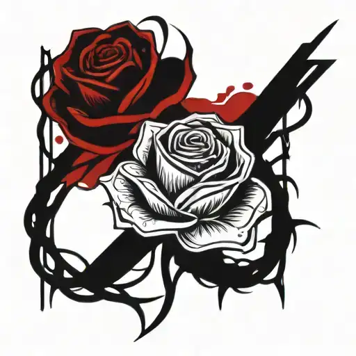 Barbed Wire With Rose And Blood