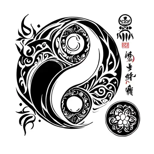 Yin An Yang With Hindu Religious Symbols