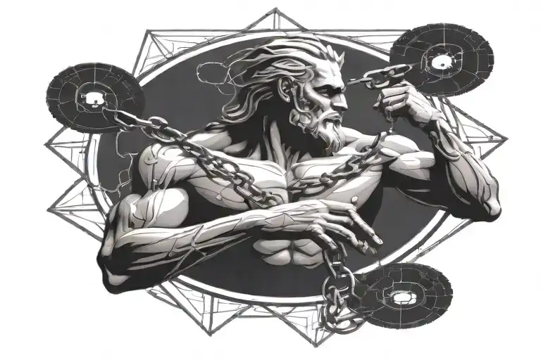 Prometheus With Chain Giving Fire To Human Brain Inside