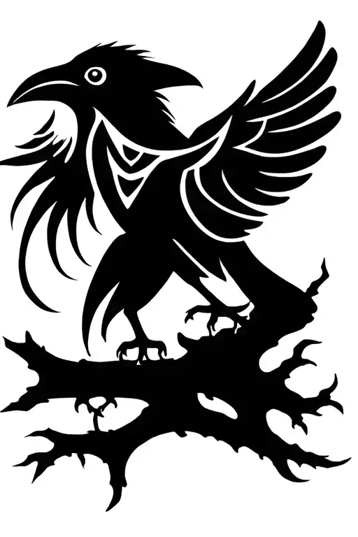 Raven On A Tree Branch Tribal Urnes Style