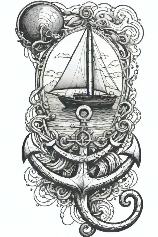 Anchor Underwater Entangled With A Stethoscope Under A Sailboat On A Lake Surrounded By Mountains