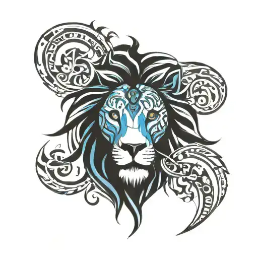 Lion Aztec Blue Eyes Like Fire