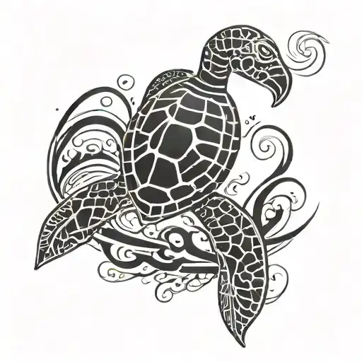 A Black Wave With A Sea Turtle On The Ankle And Foot