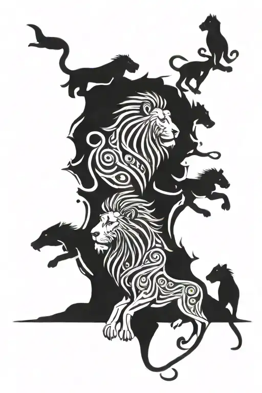 Lion Spirit In The Sky With A Group Of Living Lions On The Ground