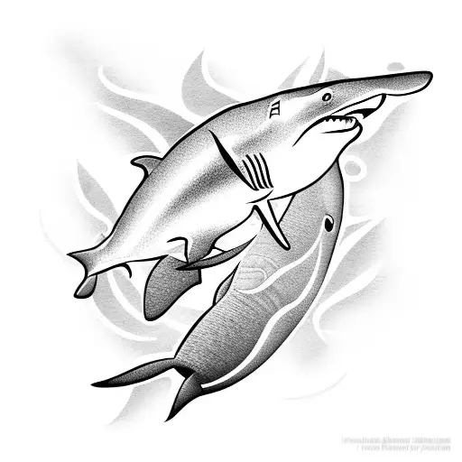 A Hawaiian Style Fish Hook With A Hammerhead Shark In The Background