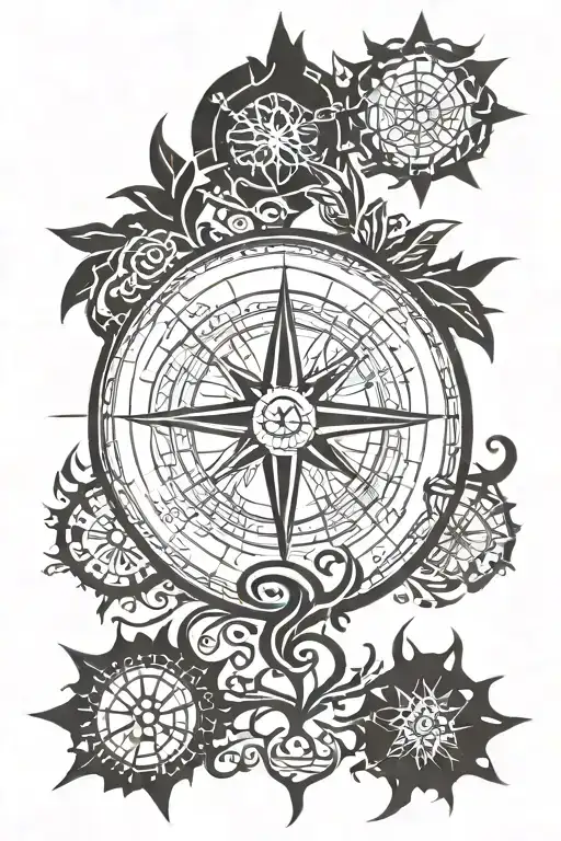 Compass Rose With Tree Of Life Overlaid Symbols For Family