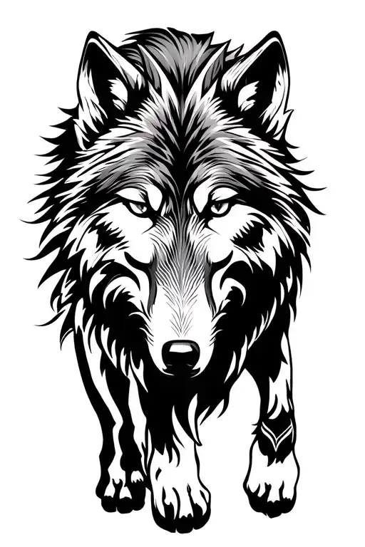 Wolf Walking Along Both Sides