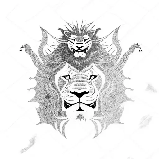 Dragon And A Lion Eating A Human