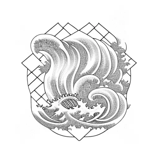 Black And White Great Wave Inside A Triangle