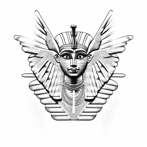 Half Egyptian Winged Sphinx And Half Aztec Winged Sphinx In Front Of Aztec And Egyptian Pyramids