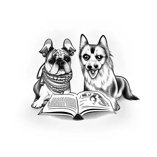 2 Different Dogs Reading A Book