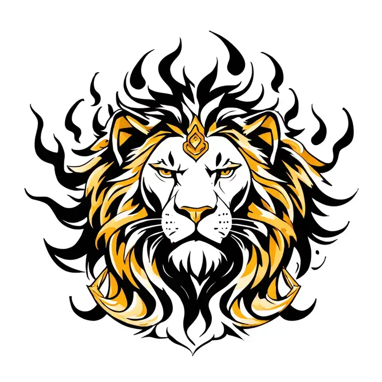 Lion With Golden Accesories And Flames Around Him