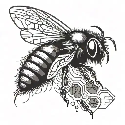 Honeycomb With A Bumblebee Black And White