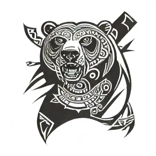 Tribal Bear On Chest To Arm Sleeve