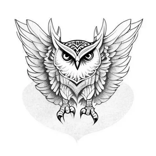 Badass Owl With Wings Out On Left Forearm