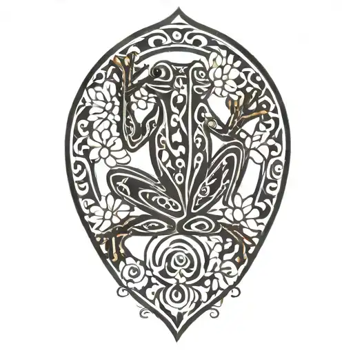 Coqui Frog With Flowers Around It And Musical Theme