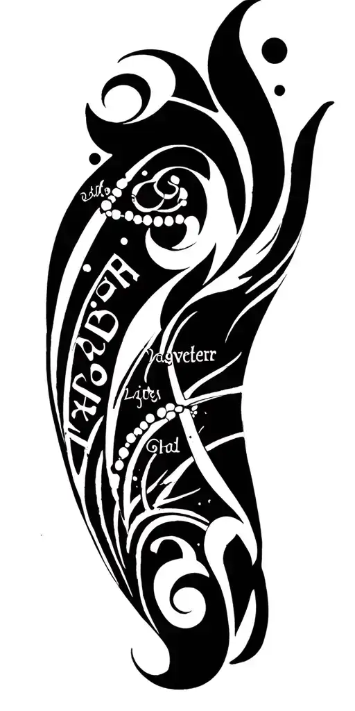 Right Arm Sleeve Tattoo Featuring Daughter's And Wifes Names In Beads