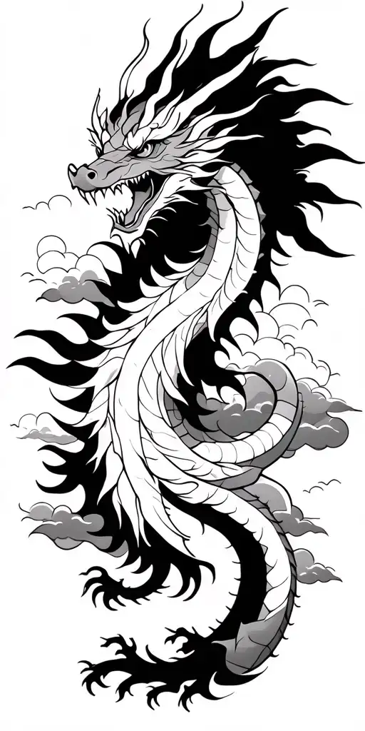 Japanese -Style Dragon With Clouds With Rays