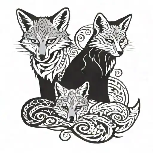 A Fox And A Marten Sitting Side By Side