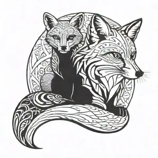 A Fox And A Marten Sitting Side By Side