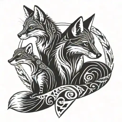 A Fox And A Marten Sitting Side By Side