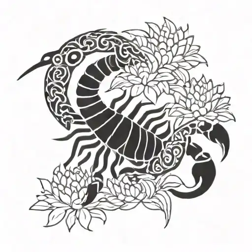 Scorpion With Chrysanthemums Flower