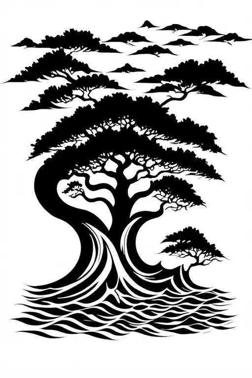 Tree Of Life In The Ocean Waves