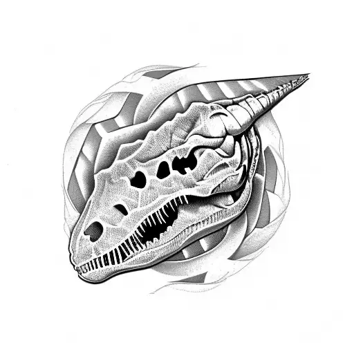 Dinosaur Skull And Prehastoric Flora