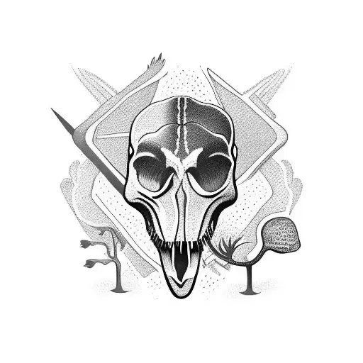 Dinosaur Skull And Prehistoric Flora