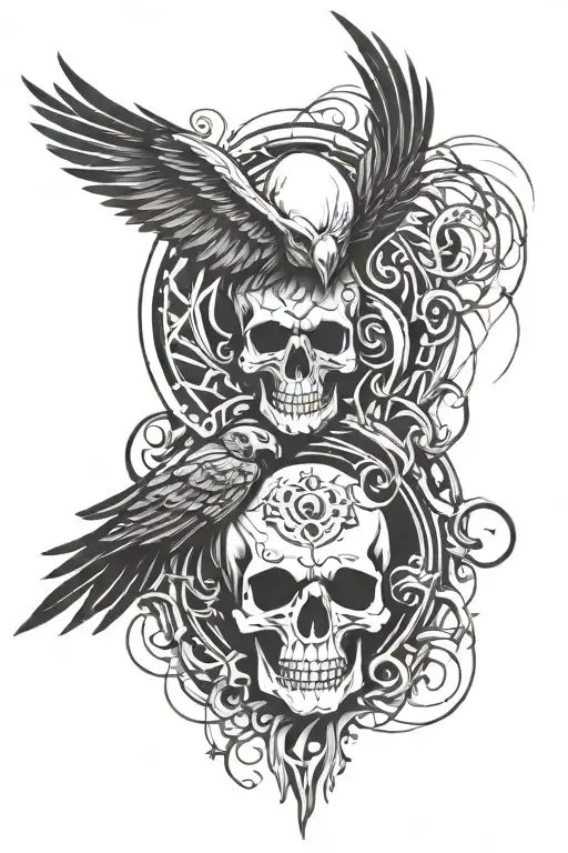 Skull And Raven Arm Sleeve