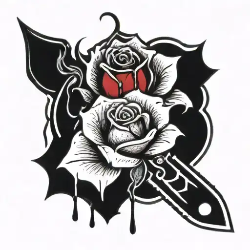 A Knife Inside A Rose With A Drop Of Blood Dripping