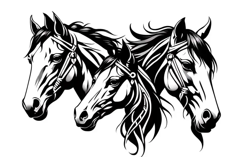 3 Horse Heads Celtic Tribal Feminine