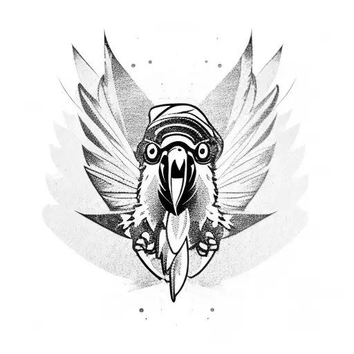 Parrot Sitting On Perch With Wing Open Side View