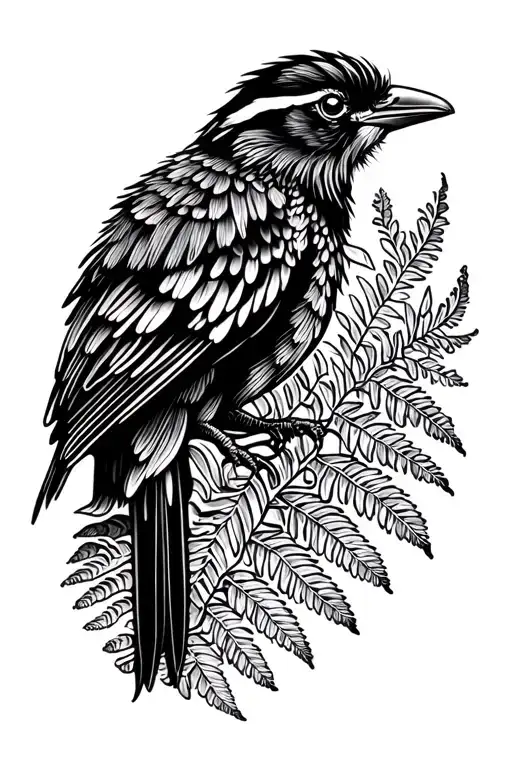 A Kiwi Bird Intertwined In A Silver Fern Forest