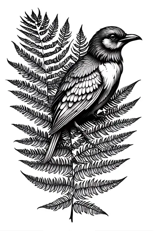 A Kiwi Bird Intertwined In A Silver Fern Forest