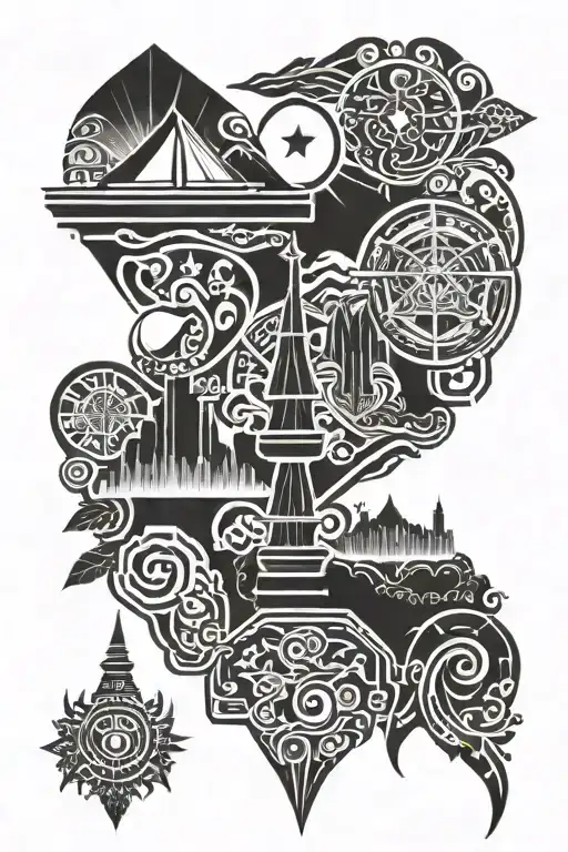 Filipino Tribal Tattoo Featuring Iconic Landmarks Representing