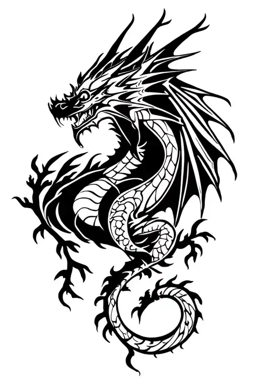 Dragon With Big Wings On Vines Hanging