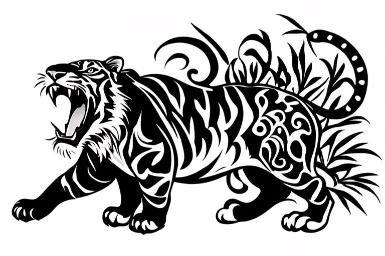 Tiger Roaring In Jungle